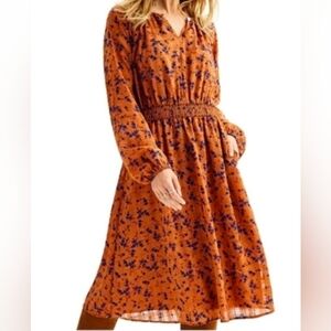 Draper James Rsvp Brown/Rust Blue Floral Midi Pockets Dress L